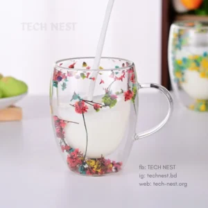 Colorful Flower Mug- Double Wall Glass Type- B