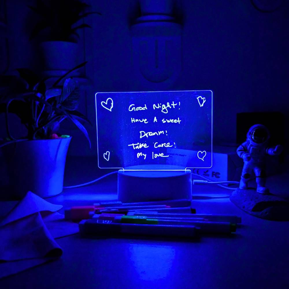RGB LED Noteboard Lamp with 7 color pen, multi-color desk light with writing surface