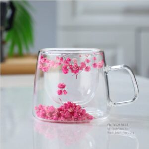 Double Wall Dry Flower Cup- Pink Branch