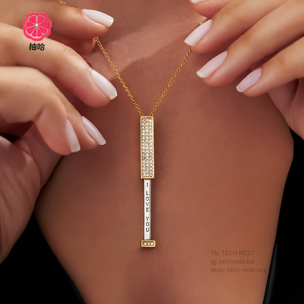 Rose Gold Plated Pendant Necklace with I Love You Text - 2
