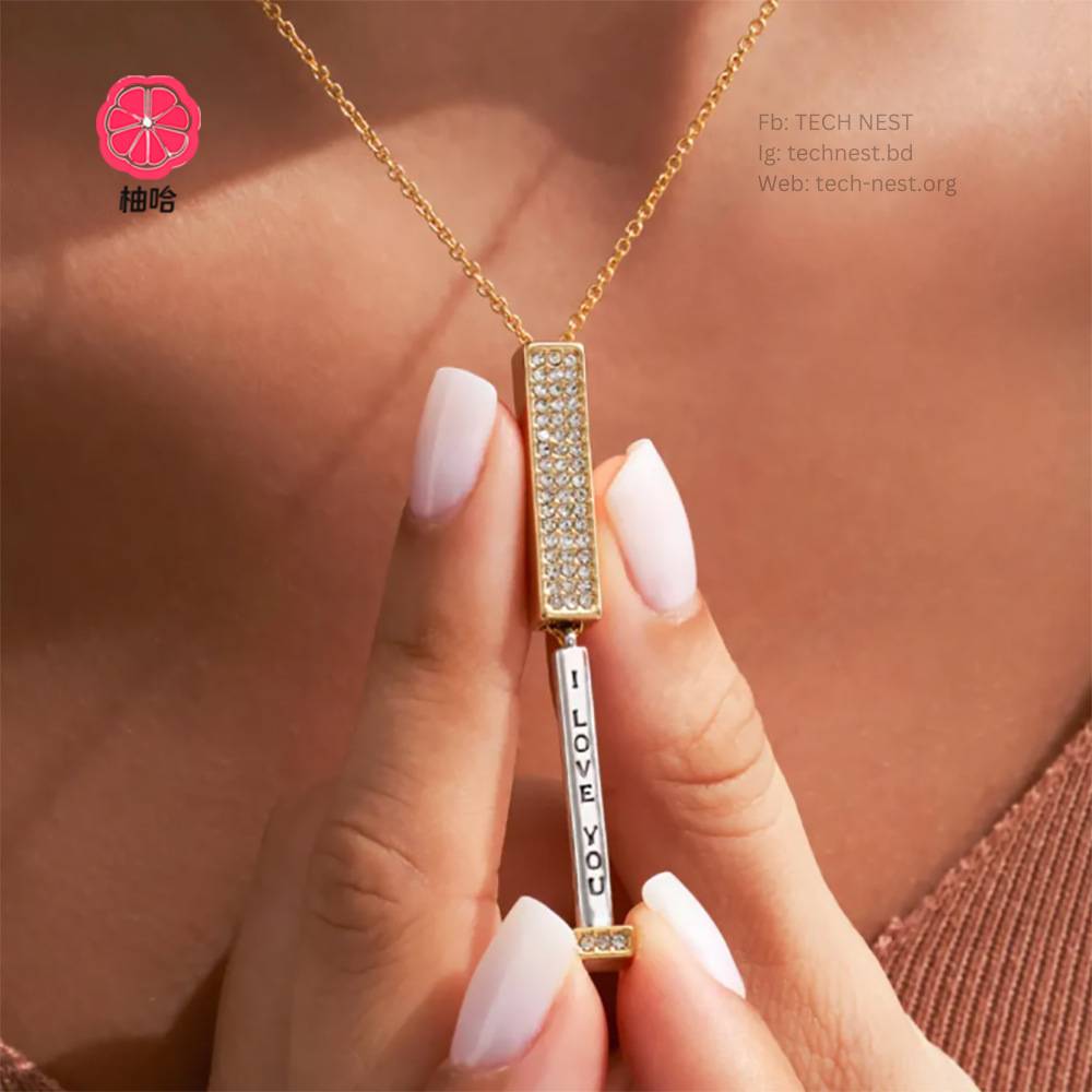 Rose Gold Plated Pendant Necklace with I Love You Text - 3