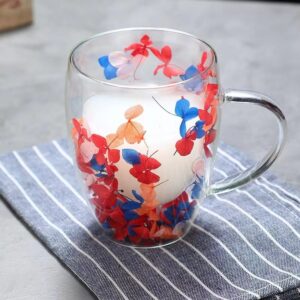 Colorful Flower Mug- Double Glass Wall Type- D