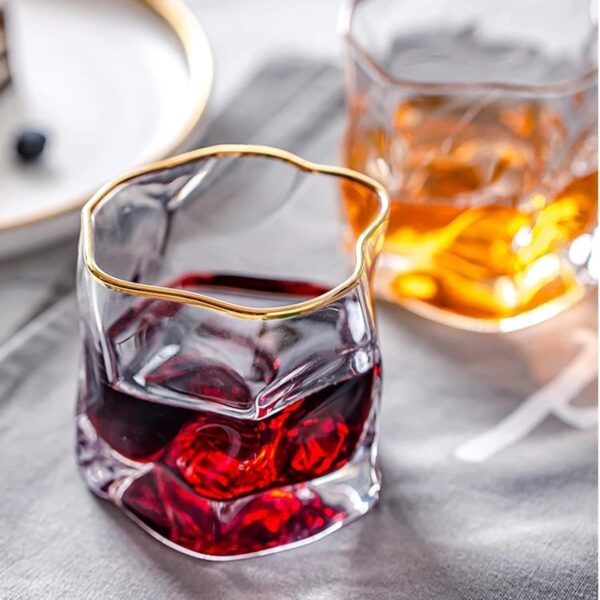 Japanese Design Twisted Glass Cup - Golden Rim