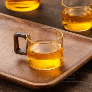 Heat Resistant Glass Tea Cup | Wooden Handle | Transparent