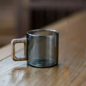 Heat Resistant Glass Tea Cup | Wooden Handle | Black