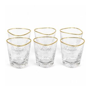 6 Pcs Gold Rim Hammered Glass Tumbler Set