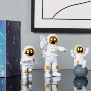 Cosmic Trio — 3-Piece Gold-Accented Astronaut Figurine Set