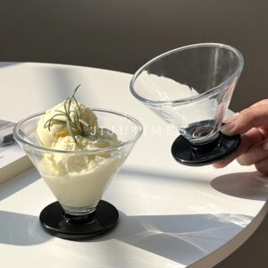 2-Piece Modern Black Pedestal Glass Dessert Cup Set